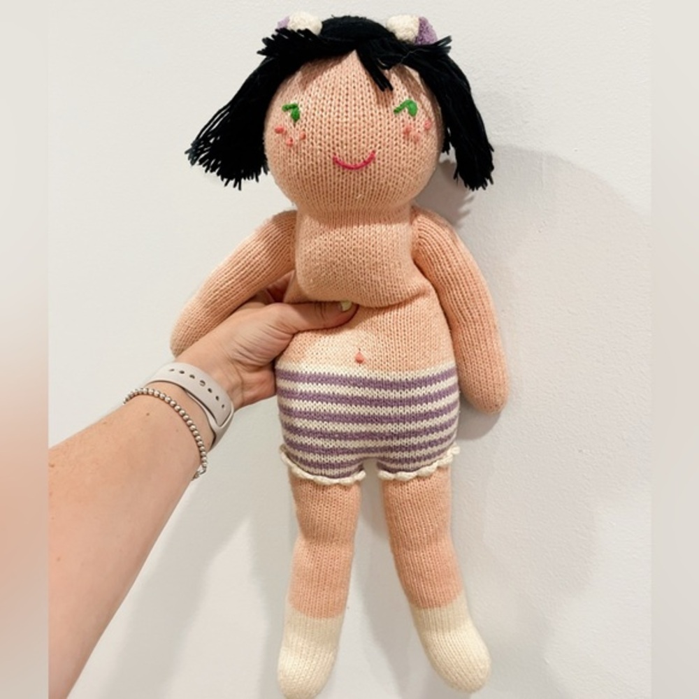 Blabla Knitted Doll Purple‎ Striped Underwear Black Hair Green Eyes
